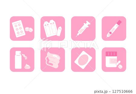不妊治療の薬アイコンセット(膣錠・注射・ホルモンテープなど) 不妊治療の薬アイコンセット(膣錠・注射・ホルモンテープなど) 127510666