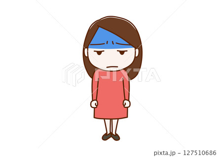 （全身正面）真っ青な顔色で不機嫌になりながら女性 127510686