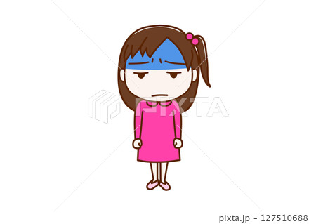 (全身正面)真っ青な顔色で不機嫌になりながら少女 (全身正面)真っ青な顔色で不機嫌になりながら少女 127510688