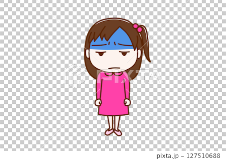 (全身正面)真っ青な顔色で不機嫌になりながら少女 (全身正面)真っ青な顔色で不機嫌になりながら少女 127510688