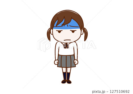 （全身正面）真っ青な顔色で不機嫌になりながら女子学生 127510692