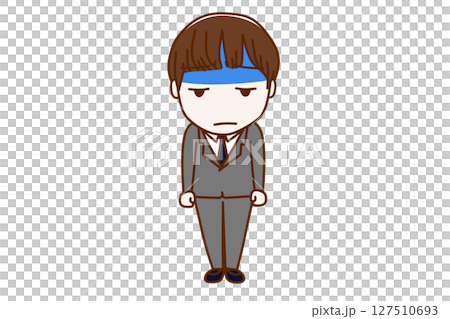 (Full-body front) A male student with a pale face and in a bad mood (Full-body front) A male student with a pale face and in a bad mood 127510693