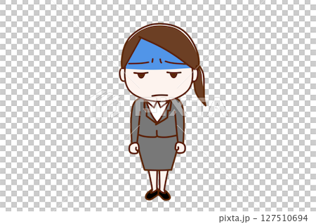 (Full-body front) A woman in a suit with a pale face and a sulky look (Full-body front) A woman in a suit with a pale face and a sulky look 127510694