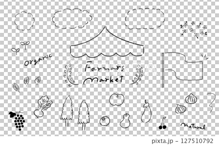 Farmers Market_Hand-drawn Illustration Set | Line Drawing Farmers Market_Hand-drawn Illustration Set | Line Drawing 127510792