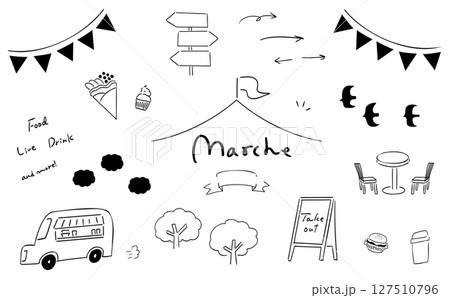マルシェ_手描きイラストセット｜線画 127510796