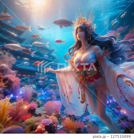 青い海を舞う竜宮城の乙姫様① 青い海を舞う竜宮城の乙姫様① 127510899