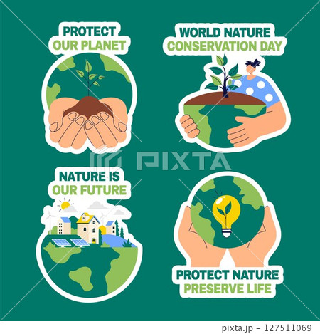 Social Media Awareness Label for Nature Conservation Day in Cute Cartoon Style 127511069