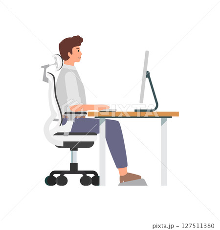 Man sitting properly at desk and working with computer 127511380