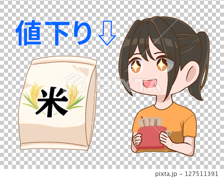 A woman is happy about the drop in rice prices 127511391