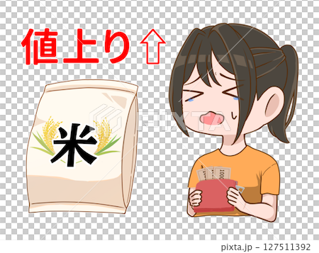 Woman suffering from rising rice prices 127511392