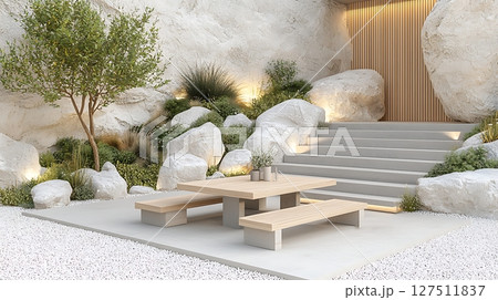 beautiful luxury spa zen massage stones in the garden 127511837