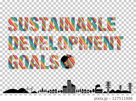 SDGsをイメージした17色のロゴと街並みの背景素材 127511986