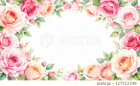 Pink roses floral frame with a heart-shaped design perfect for love, wedding, or Valentine's Day cards Pink roses floral frame with a heart-shaped design perfect for love, wedding, or Valentine's Day cards 127512140