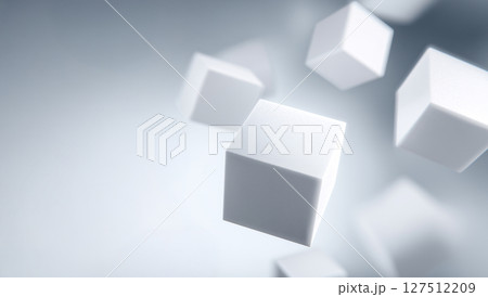 空中に浮かぶ白いブロック、拡散した自然光、落ち着いた抽象的で未来的な構図 空中に浮かぶ白いブロック、拡散した自然光、落ち着いた抽象的で未来的な構図 127512209