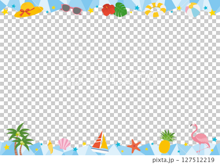 夏と海をイメージした上下のフレームイラスト_青 夏と海をイメージした上下のフレームイラスト_青 127512219