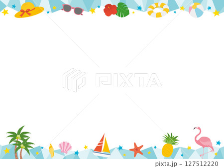 夏と海をイメージした上下のフレームイラスト_緑 夏と海をイメージした上下のフレームイラスト_緑 127512220
