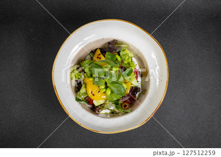 Fresh vegetable salad. Healthy food. Healthy eating concept. Top view close up  127512259