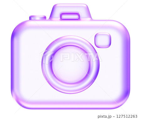 Purple camera icon, representing photography, capture, media features in apps, app symbol digital image technology graphic, 3d rendering 127512263