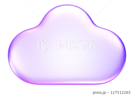 Glassmorphism cloud icon in purple hue, symbolizing storage, weather, or cloud computing, 3d rendering 127512265
