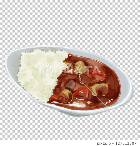 Curry and rice painted in watercolor 127512307