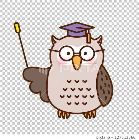 戴著博士帽的貓頭鷹老師的可愛插圖 127512360