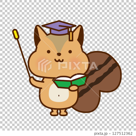 Cute illustration of a squirrel teacher wearing a doctoral hat 127512362