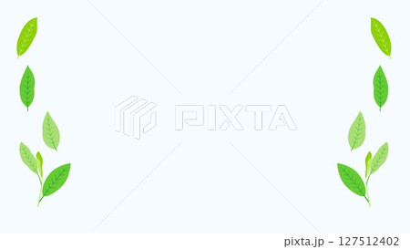 新緑シンプル葉っぱのフレーム背景イラスト　茶葉　若葉　左右縦柄 127512402