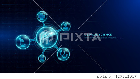 Human liver inside transparent molecule with icons doctor pill stethoscope and plus sign on dark blue digital technology background. Medical science. Vector EPS10. Human liver inside transparent molecule with icons doctor pill stethoscope and plus sign on dark blue digital technology background. Medical science. Vector EPS10. 127512917