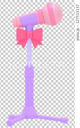 Pink microphone and microphone stand with ribbon 127513137