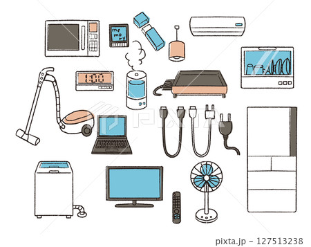 ペンで描いた風家電セット ペンで描いた風家電セット 127513238