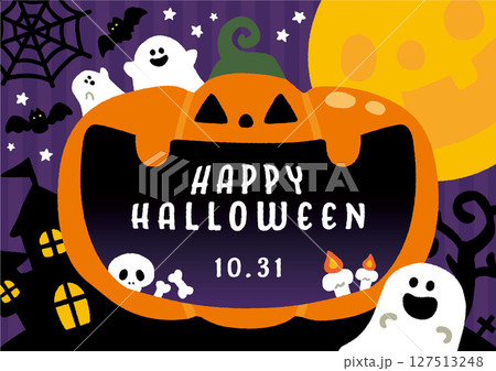 ハロウィンのカボチャとおばけのベクターフレーム ハロウィンのカボチャとおばけのベクターフレーム 127513248