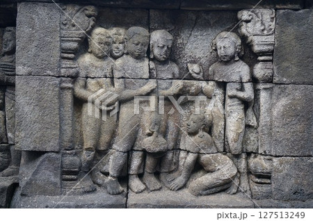 Borobudur Temple in Indonesia features extensive bas-relief sculptures 127513249