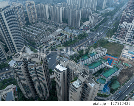 Chengdu,China- June 02,2024,Aerial view of landscape in Chengdu city, China 127513425
