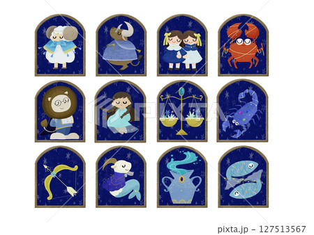 十二星座のかわいい手描きイラストセット 127513567