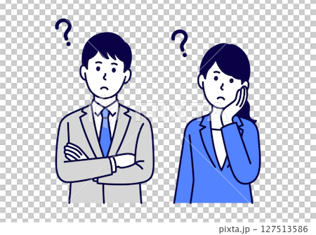 A man and a woman in a suit who thinks by tilting their heads A man and a woman in a suit who thinks by tilting their heads 127513586