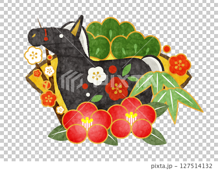Year of the Horse New Year's card icon 01, illustration, cute, black bay 127514132