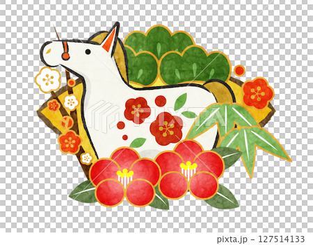 Year of the Horse New Year's card icon 01, illustration, cute, white horse Year of the Horse New Year's card icon 01, illustration, cute, white horse 127514133