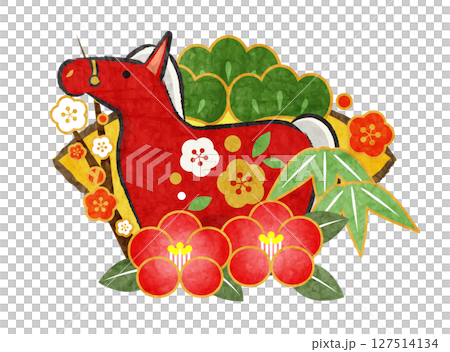 馬年新年賀卡圖示01，插圖，可愛，紅色 127514134