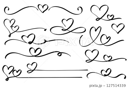 手描き風ハートの装飾ラインセット(モノクロ) 手描き風ハートの装飾ラインセット(モノクロ) 127514339
