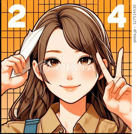 日本人若者女性笑顔イラスト！10代、20代、30代、40代ぐらいのヤング世代！アルバイト仕事AIOL 127514530