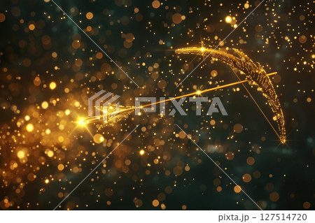 Sagittarius zodiac sign symbol, abstract vivid composition consists of fictional unreal fantastic vision on background 127514720