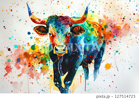 Concept of Taurus zodiac sign symbol, abstract vivid composition consists of fictional unreal fantastic vision on background 127514725