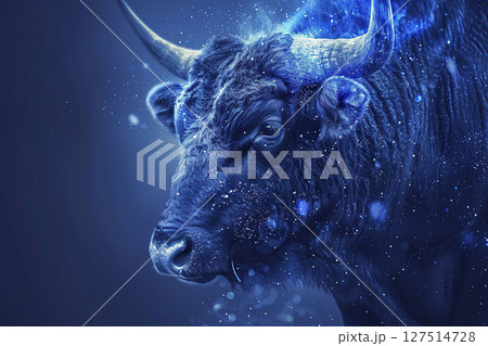 Concept of Taurus zodiac sign symbol, abstract vivid composition consists of fictional unreal fantastic vision on background 127514728