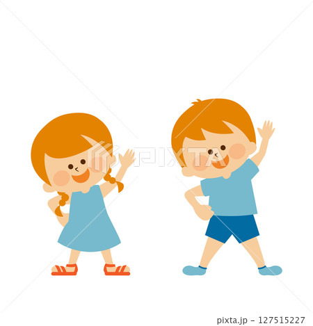 ラジオ体操をする子供のイラスト素材 127515227