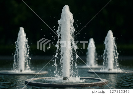 公園の噴水が涼を届ける夏の風景 127515343