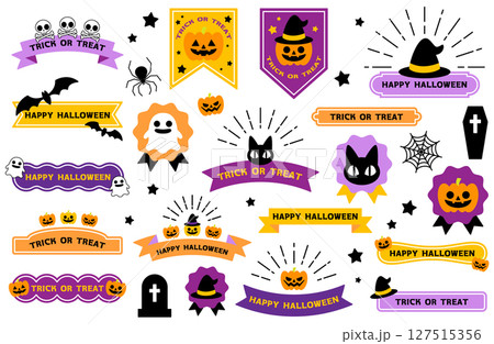 ハロウィンフレームベクターイラストセット ハッピーハロウィン トリックオアトリート 127515356
