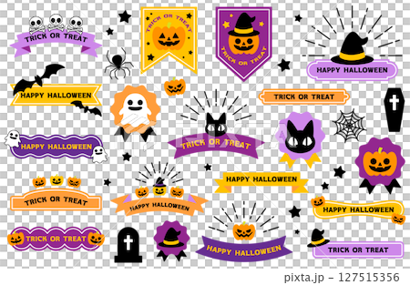 ハロウィンフレームベクターイラストセット ハッピーハロウィン トリックオアトリート 127515356