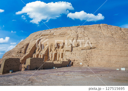 Ancient Abu Simbel Temples in Aswan Egypt with Colossal Pharaoh Statues. 127515695