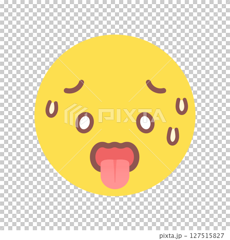 翻白眼、吐舌頭、出汗的黃臉表情符號 - 炎熱、疼痛、夏季疲勞、中暑或酷熱的圖片 127515827
