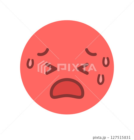 苦しい表情で汗をかいている赤い顔の絵文字 - 暑い･痛い･高熱や熱中症でつらい等の感情のアイコン素材 127515831
